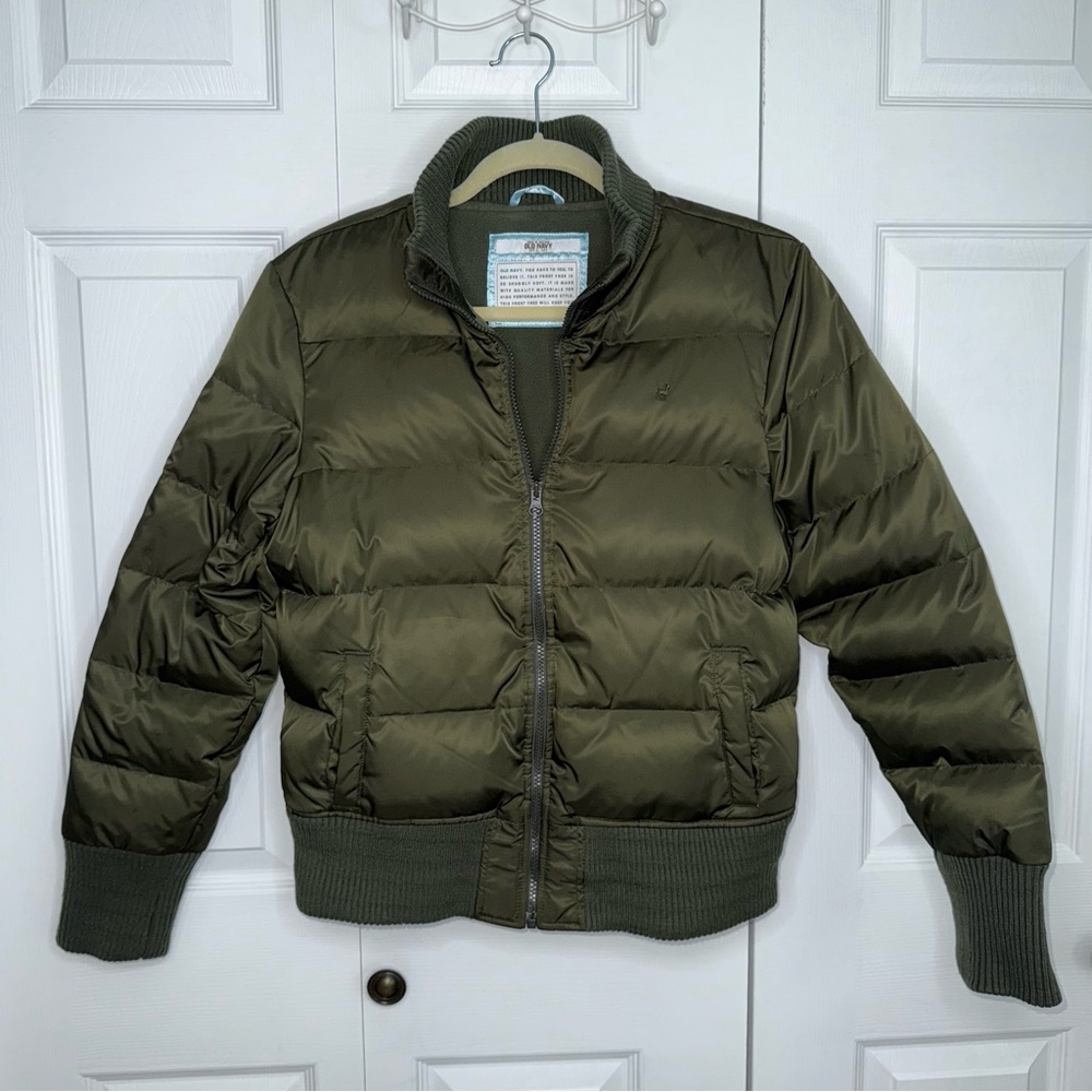 Vintage Old Navy Frost Free down Ouffet Bomber Jacket in‎ Green Fleece lined L